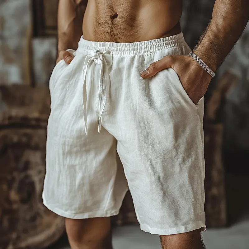 Men's Casual Cotton Linen Elastic Waist Loose Shorts 41596309M sold by Manly product image thumbnail 4