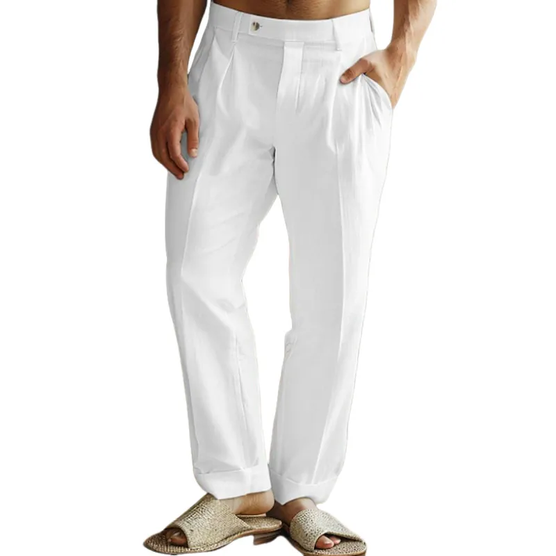 Men's Casual Cotton Linen Straight Suit Pants 03721187M sold by Manly