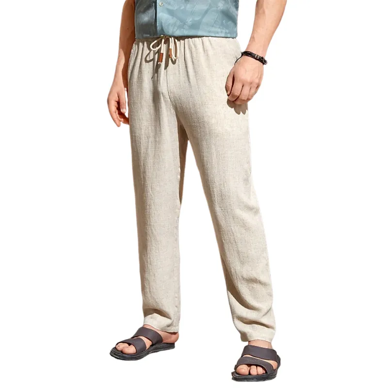 Men's Casual Cotton Linen Elastic Waist Straight Pants 01622871M sold by Manly