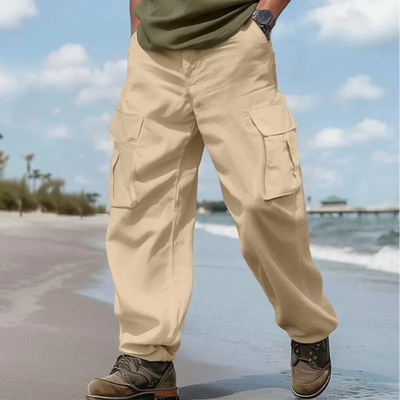 Men's Casual Cotton Linen Loose Multi-pocket Cargo Pants 21896585M sold by Manly product image thumbnail 2