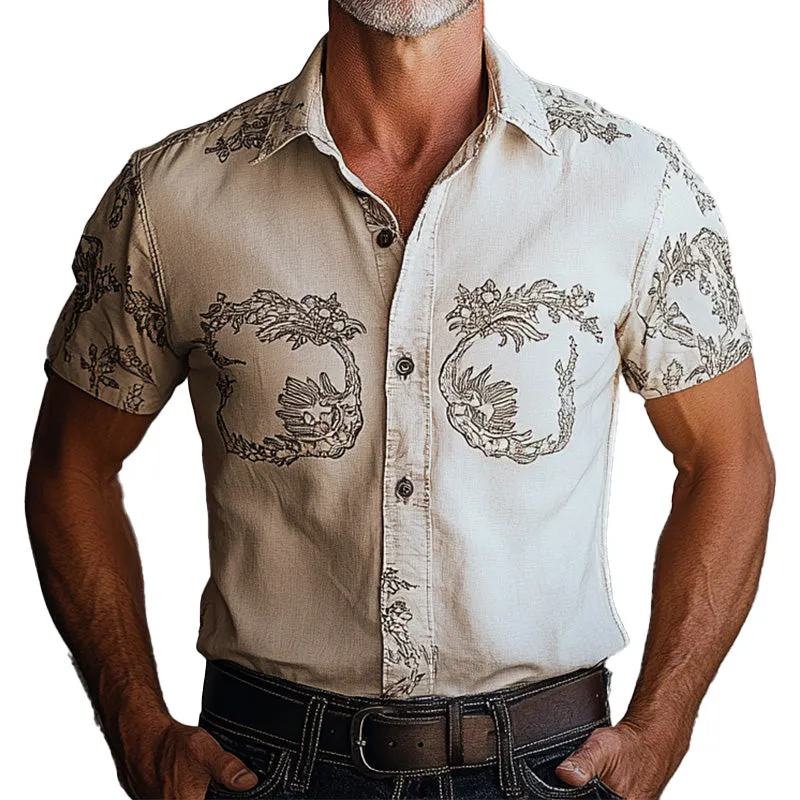 Men's cotton blend printed short sleeve shirt 88063274P sold by Manly
