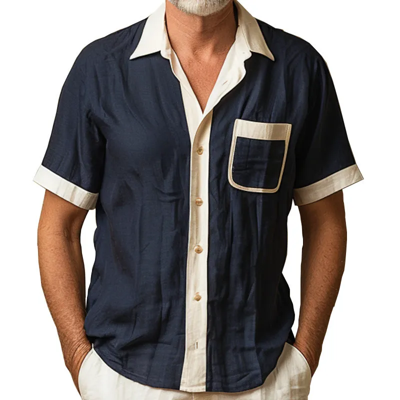 Men's Navy Blue White Trim Short Sleeve Breathable Shirt 17194299P sold by Manly