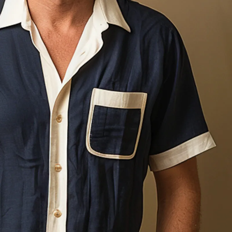 Men's Navy Blue White Trim Short Sleeve Breathable Shirt 17194299P sold by Manly product image thumbnail 3