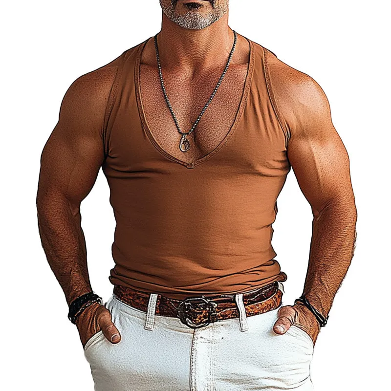 Men's comfortable breathable brown V-neck vest 53210579P sold by Manly