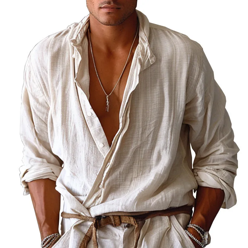 Men's stylish long-sleeved cotton and linen shirt 32522075P sold by Manly