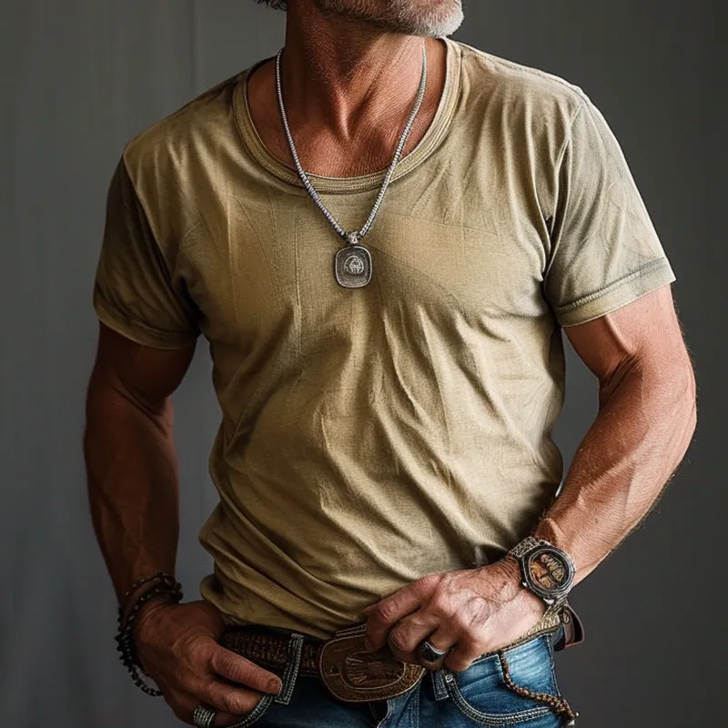 Men's solid color comfortable and breathable short-sleeved T-shirt 36254145P sold by Manly product image thumbnail 2