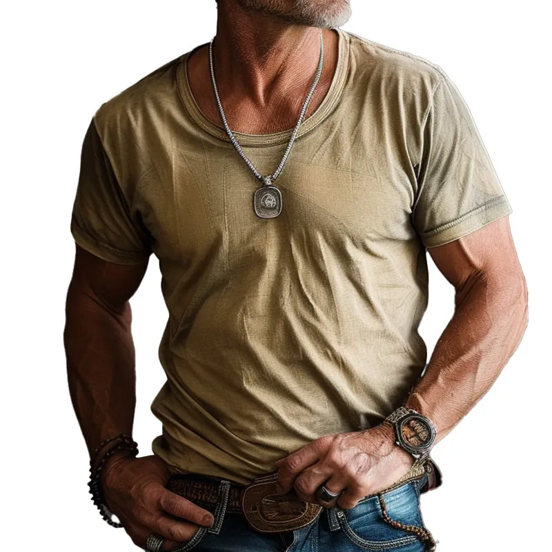 Men's solid color comfortable and breathable short-sleeved T-shirt 36254145P sold by Manly