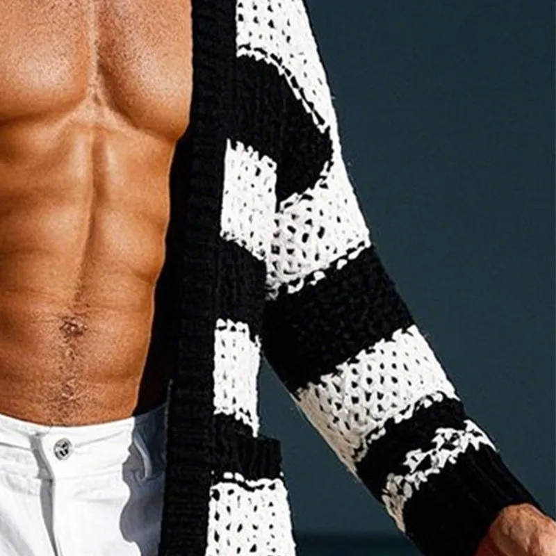 Men's woolen hollow contrast color long sleeve cardigan 96045685P sold by Manly product image thumbnail 3