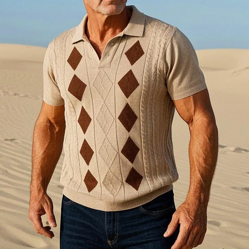 Men's stylish casual diamond knitted polo shirt 66948551P sold by Manly product image thumbnail 2
