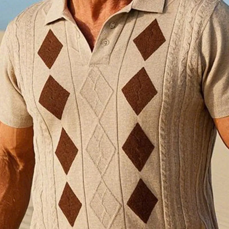 Men's stylish casual diamond knitted polo shirt 66948551P sold by Manly product image thumbnail 3