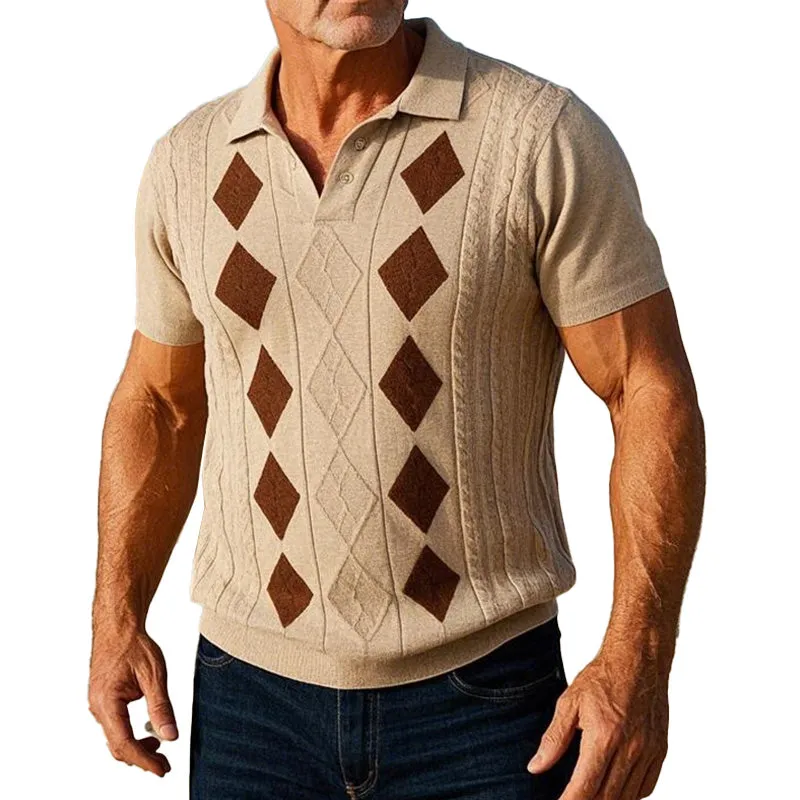 Men's stylish casual diamond knitted polo shirt 66948551P sold by Manly