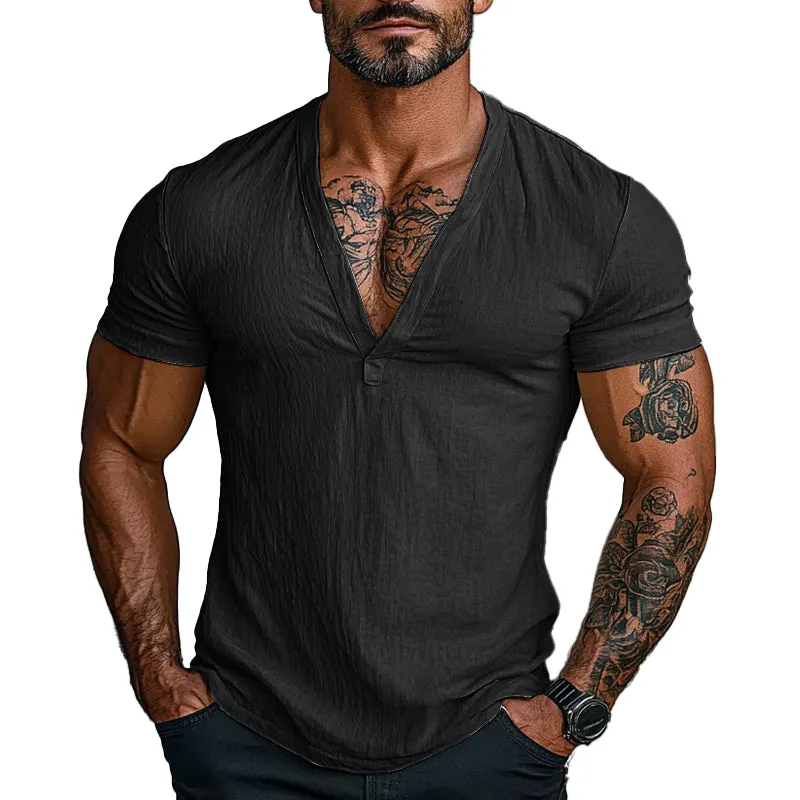 Men's Solid Color V-neck Short-sleeved Cotton T-shirt 42809952X sold by Manly