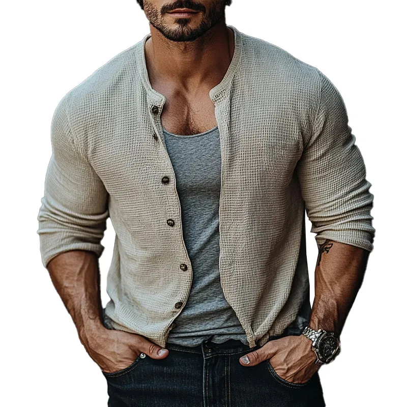 Men's Waffle Single Breasted Long Sleeve Shirt 21120218X sold by Manly