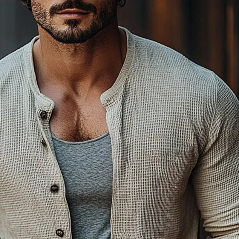 Men's Waffle Single Breasted Long Sleeve Shirt 21120218X sold by Manly product image thumbnail 3