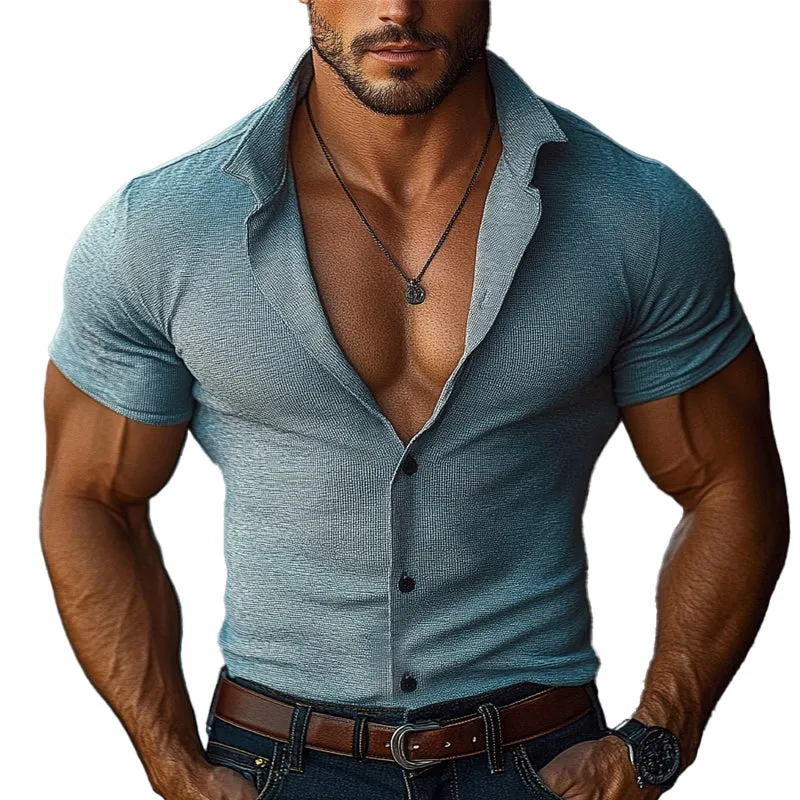 Men's Lapel Knit Short Sleeve Shirt 84862429X sold by Manly