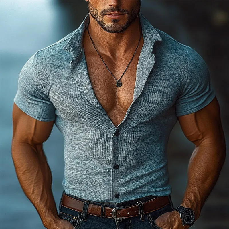 Men's Lapel Knit Short Sleeve Shirt 84862429X sold by Manly product image thumbnail 2