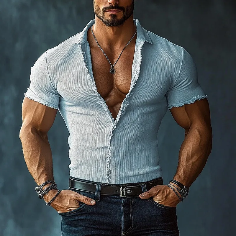 Men's Vintage Tassel Lapel Short Sleeve Shirt 61336385X sold by Manly product image thumbnail 2