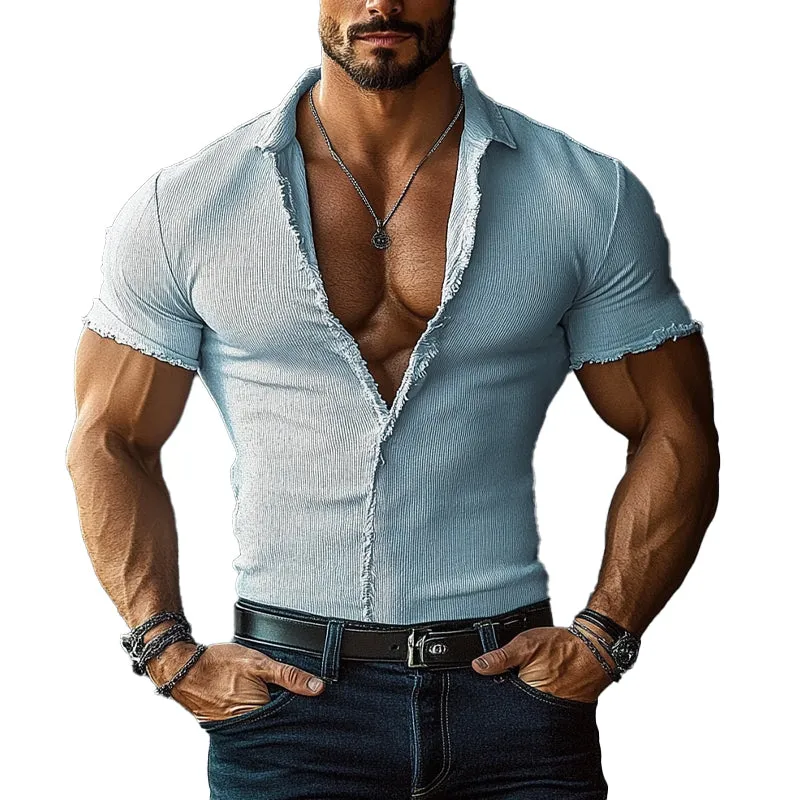 Men's Vintage Tassel Lapel Short Sleeve Shirt 61336385X sold by Manly