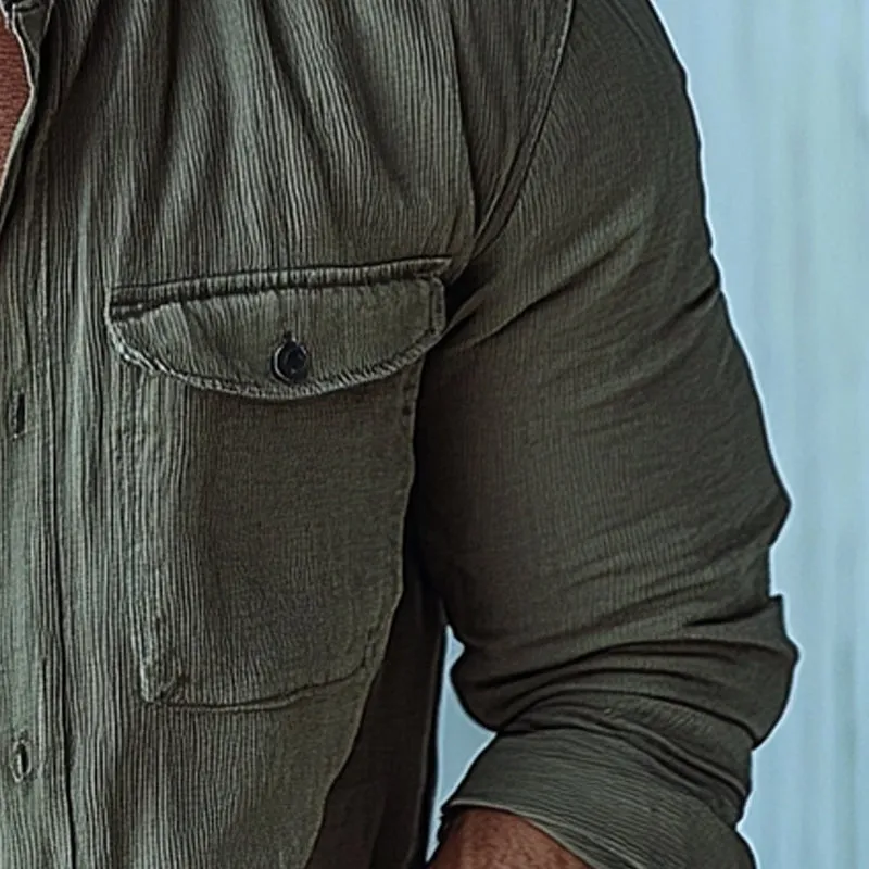 Men's Striped Textured Stand Collar Long Sleeve Shirt 79089166X sold by Manly product image thumbnail 4