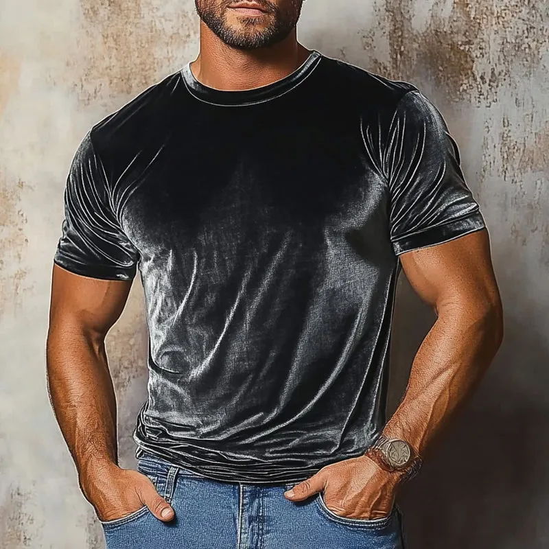 Men's Vintage Velvet Round Neck Short Sleeve T-Shirt 28894024X sold by Manly product image thumbnail 2