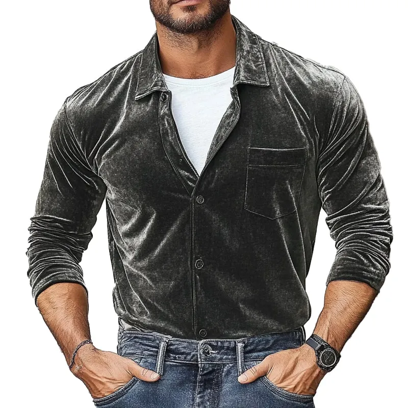 Men's Velvet Lapel Long Sleeve Shirt 11856686X sold by Manly