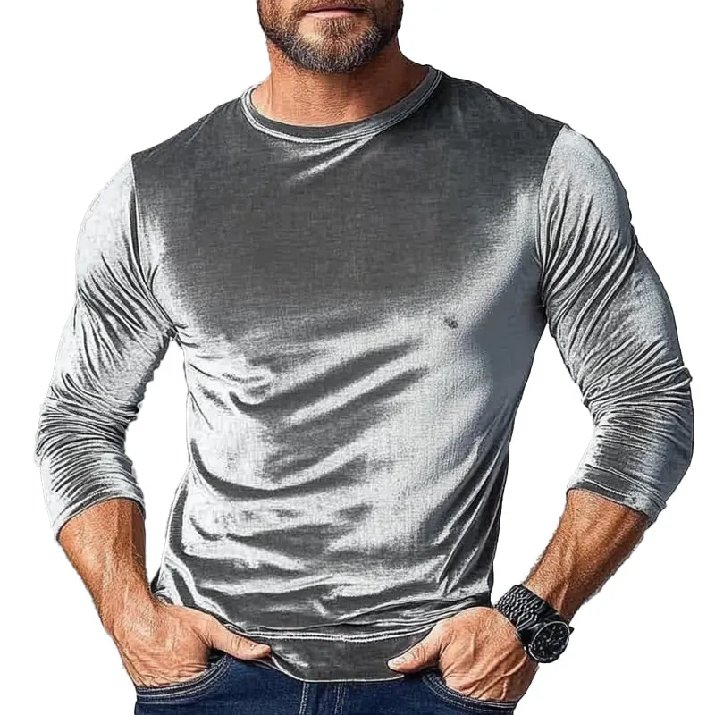 Men's Vintage Velvet Round Neck Long Sleeve T-Shirt 50883972X sold by Manly