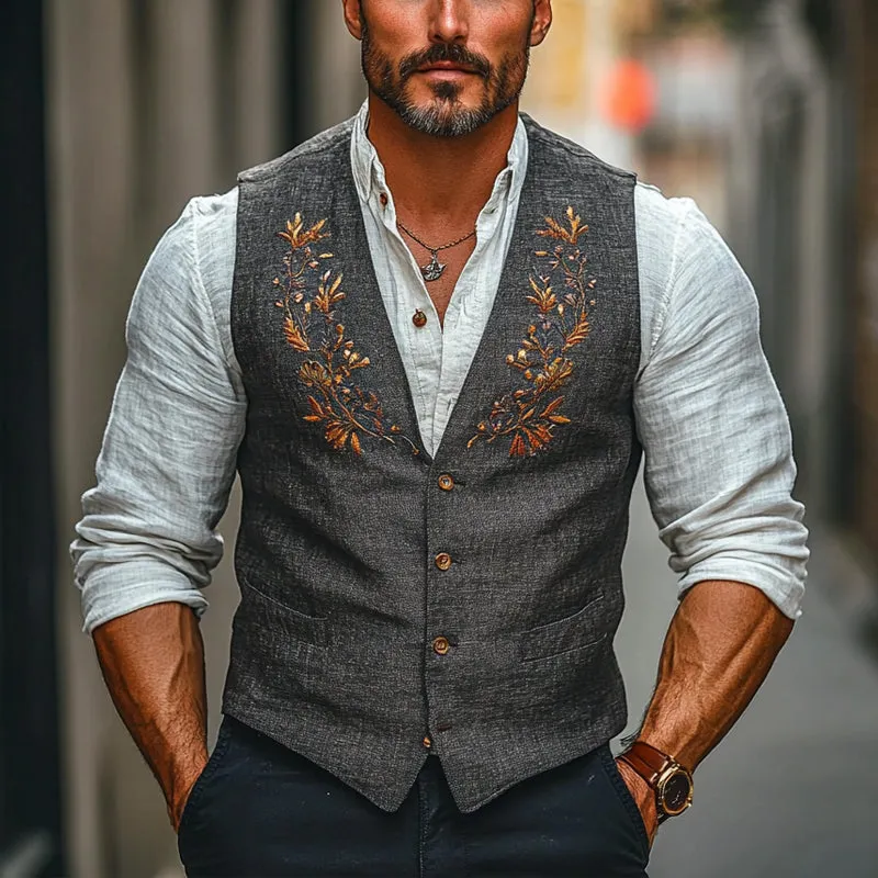 Men's Floral Embroidered V-neck Vest 73537096X sold by Manly product image thumbnail 2