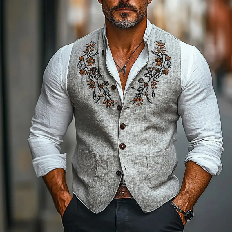 Men's Vintage Embroidered Stand Collar Vest 52509697X sold by Manly product image thumbnail 2