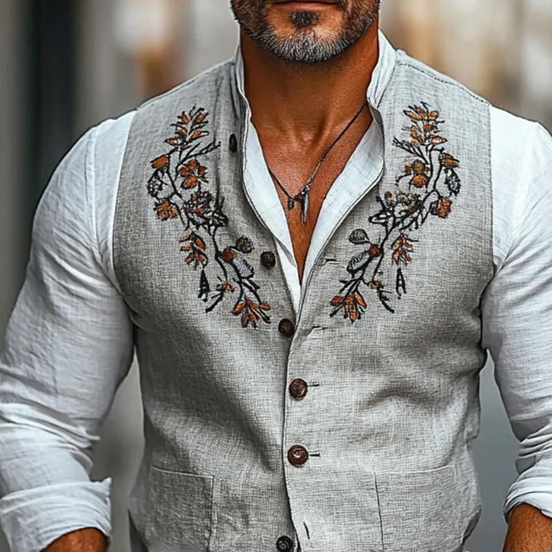 Men's Vintage Embroidered Stand Collar Vest 52509697X sold by Manly product image thumbnail 3