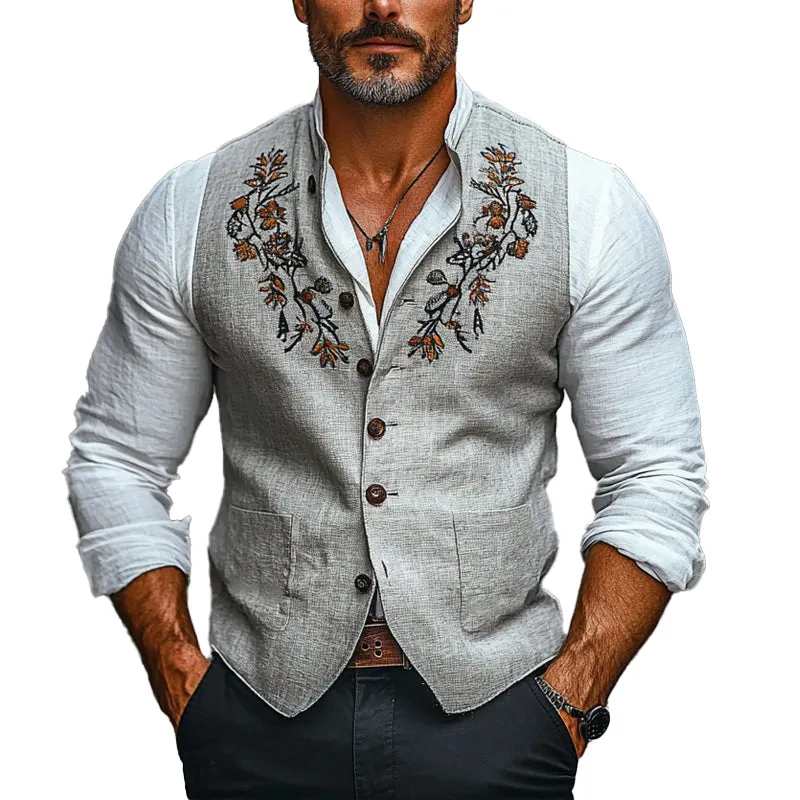 Men's Vintage Embroidered Stand Collar Vest 52509697X sold by Manly