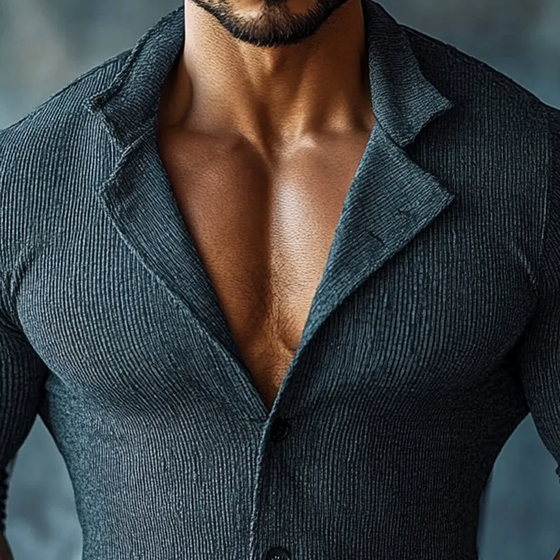 Men's Slim Fit Striped Lapel Long Sleeve Shirt 11139069X sold by Manly product image thumbnail 3