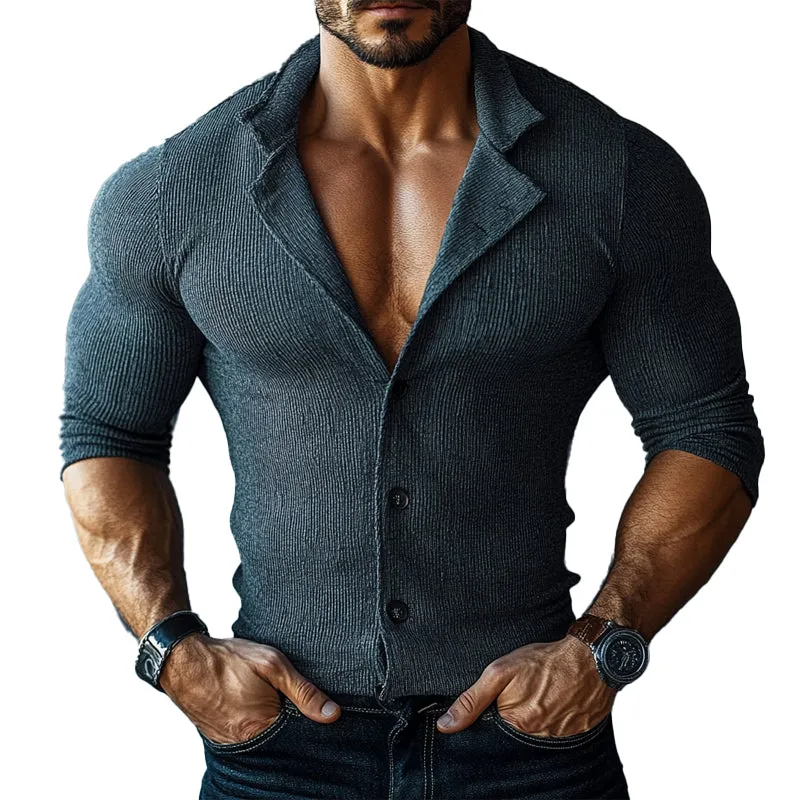 Men's Slim Fit Striped Lapel Long Sleeve Shirt 11139069X sold by Manly