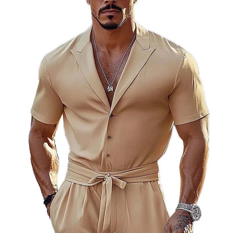 Men's Solid Cotton Short-sleeved Shirt 60117088X sold by Manly