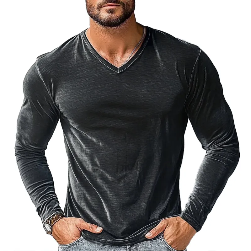 Men's Vintage Velvet V-Neck Long Sleeve T-Shirt 12790711X sold by Manly