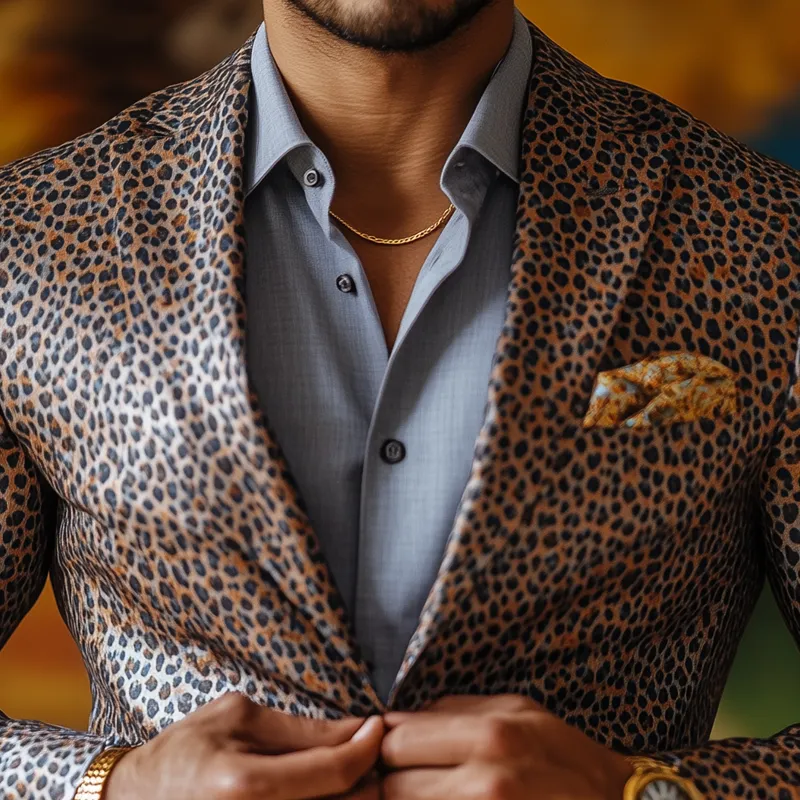 Men's Fashion Leopard Satin Peak Lapel Two Buttons Blazer 38892382Z sold by Manly product image thumbnail 3