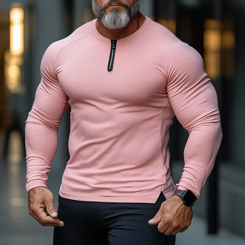 Men's Solid Zipper Round Neck Long Sleeve Sports T-shirt 65391333Z sold by Manly product image thumbnail 2