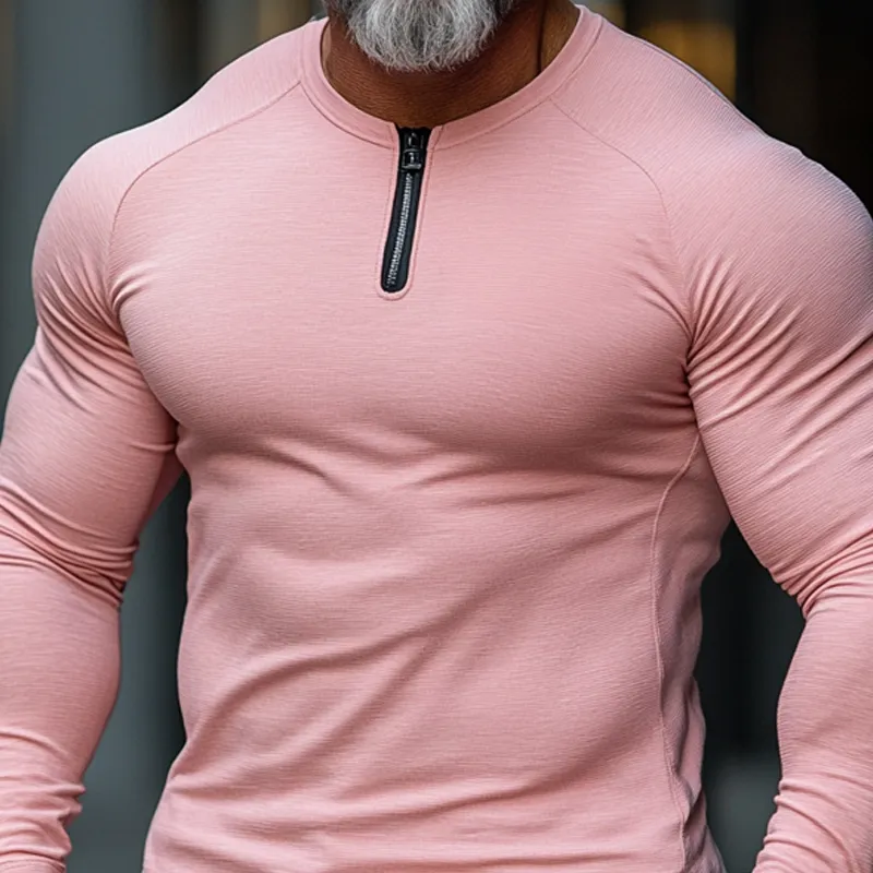 Men's Solid Zipper Round Neck Long Sleeve Sports T-shirt 65391333Z sold by Manly product image thumbnail 3