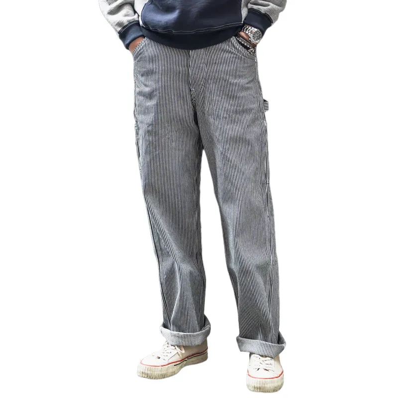 Men's Fashion Striped Denim Straight Loose Cargo Pants 27950208Z sold by Manly