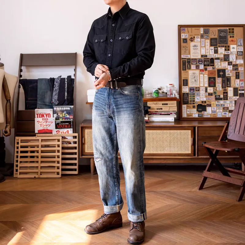 Men's Fashion Lapel Chest Pocket Long Sleeve Denim Shirt 60021460Z sold by Manly product image thumbnail 3