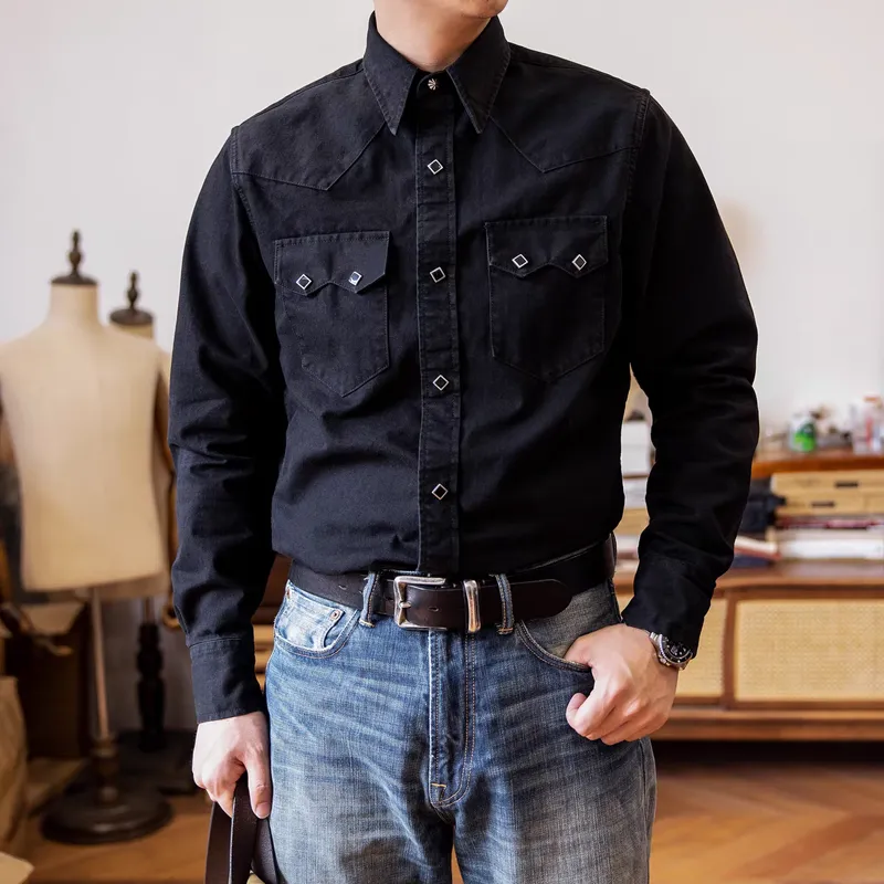 Men's Fashion Lapel Chest Pocket Long Sleeve Denim Shirt 60021460Z sold by Manly product image thumbnail 2