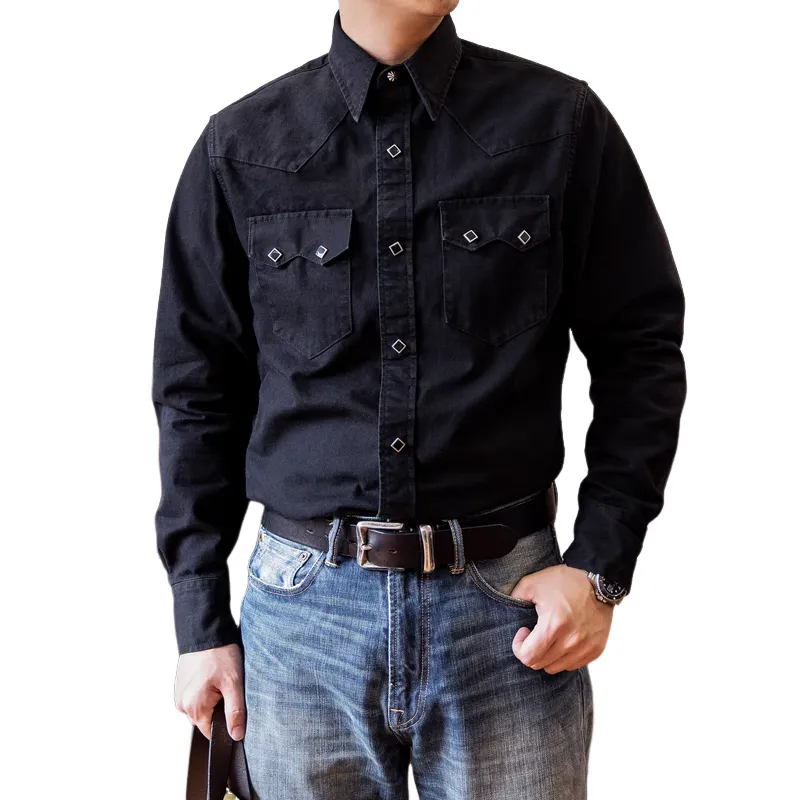 Men's Fashion Lapel Chest Pocket Long Sleeve Denim Shirt 60021460Z sold by Manly