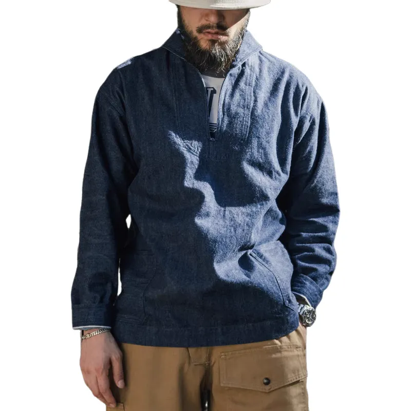 Men's Fashion Two Pockets Lapel Long Sleeve Denim Shirt 23319441Z sold by Manly