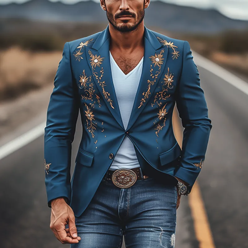 Men's Fashion American Retro Western Style Satin Embroidered Blazer 14388364K sold by Manly product image thumbnail 2