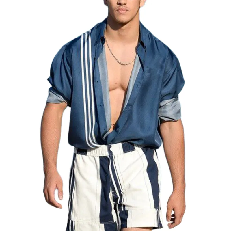 Men's Classic Resort Style Satin Print Long Sleeve Shirt 86523322K sold by Manly