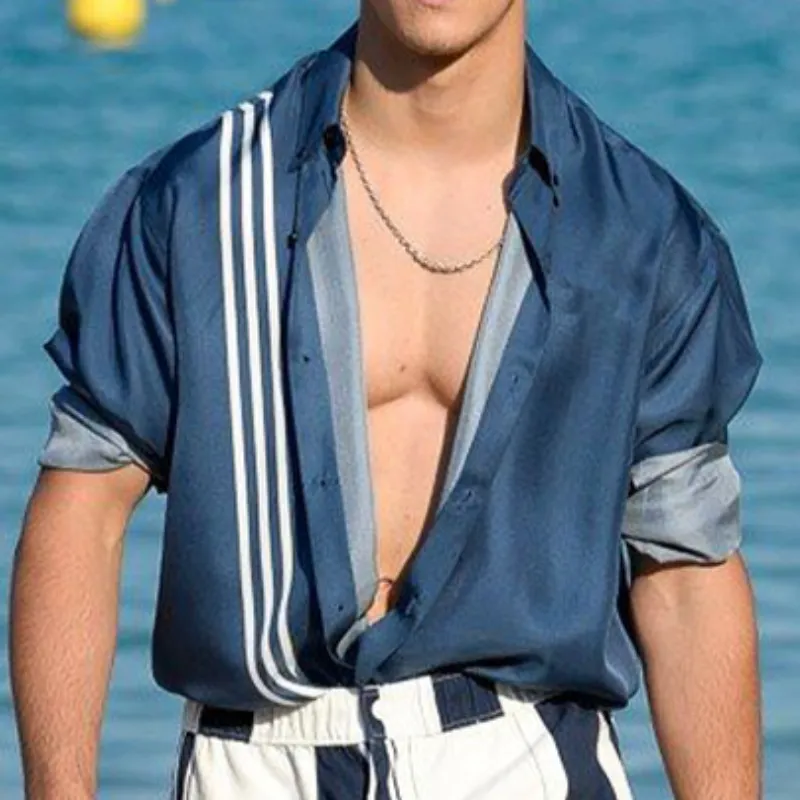 Men's Classic Resort Style Satin Print Long Sleeve Shirt 86523322K sold by Manly product image thumbnail 3