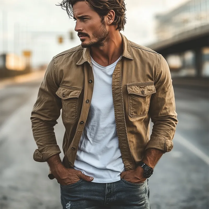 Men's Classic Casual Vintage Washed Workwear Long Sleeve Shirt 70103345K sold by Manly product image thumbnail 3