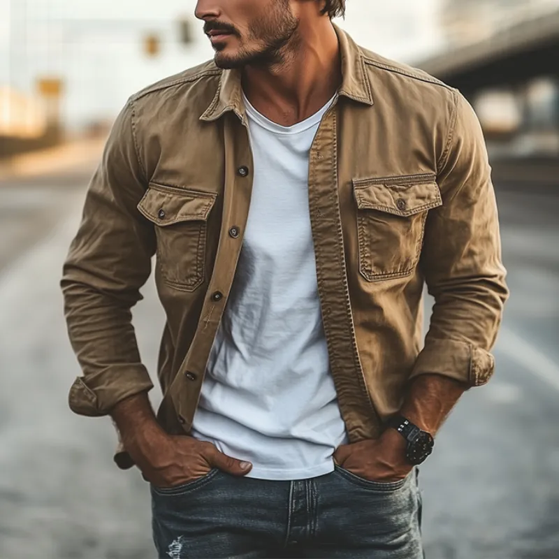 Men's Classic Casual Vintage Washed Workwear Long Sleeve Shirt 70103345K sold by Manly product image thumbnail 2