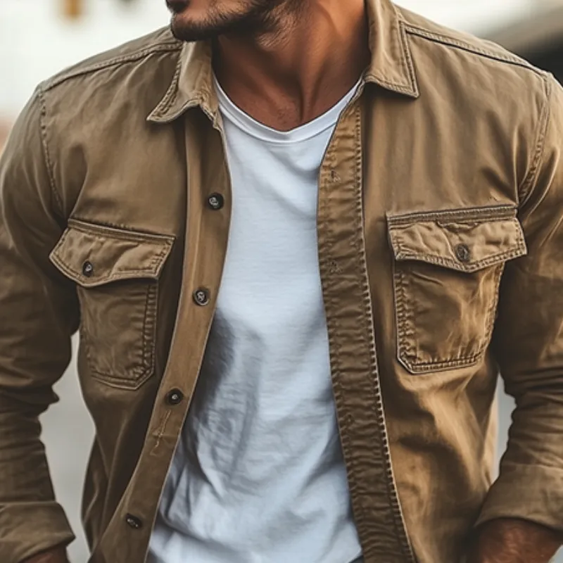 Men's Classic Casual Vintage Washed Workwear Long Sleeve Shirt 70103345K sold by Manly product image thumbnail 4