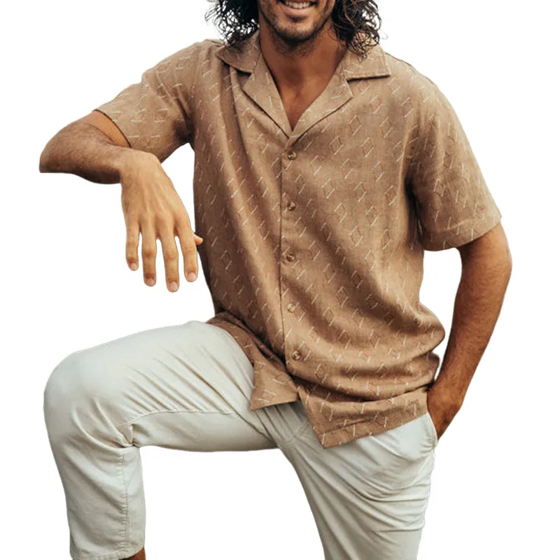 Men's Classic Casual Cuban Collar Cotton and Linen Short Sleeve Shirt 38568829K sold by Manly