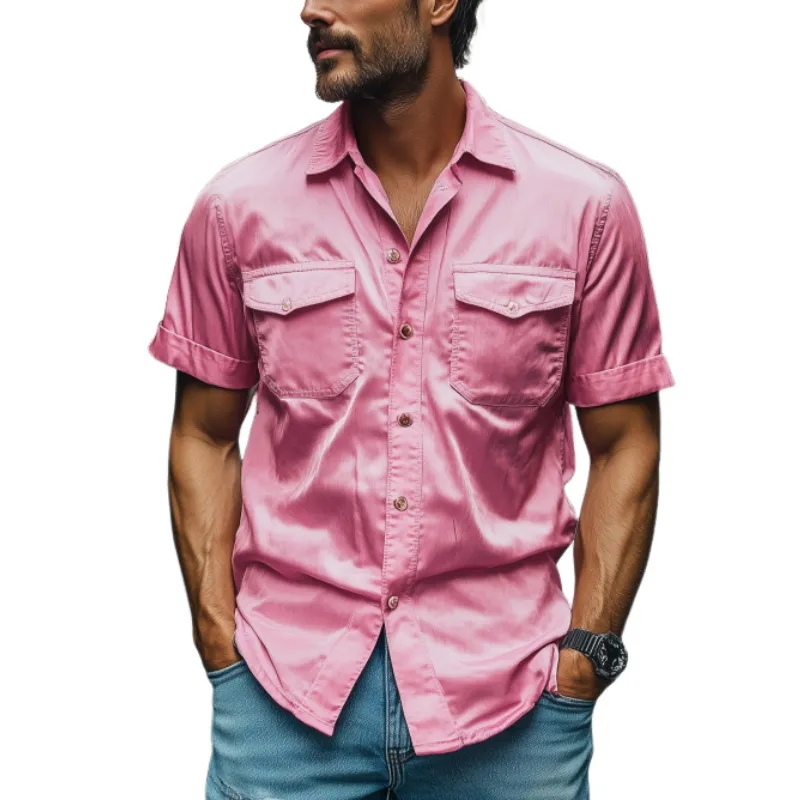 Men's Fashion Spring Summer Casual Satin Short Sleeve Shirt 74559450K sold by Manly